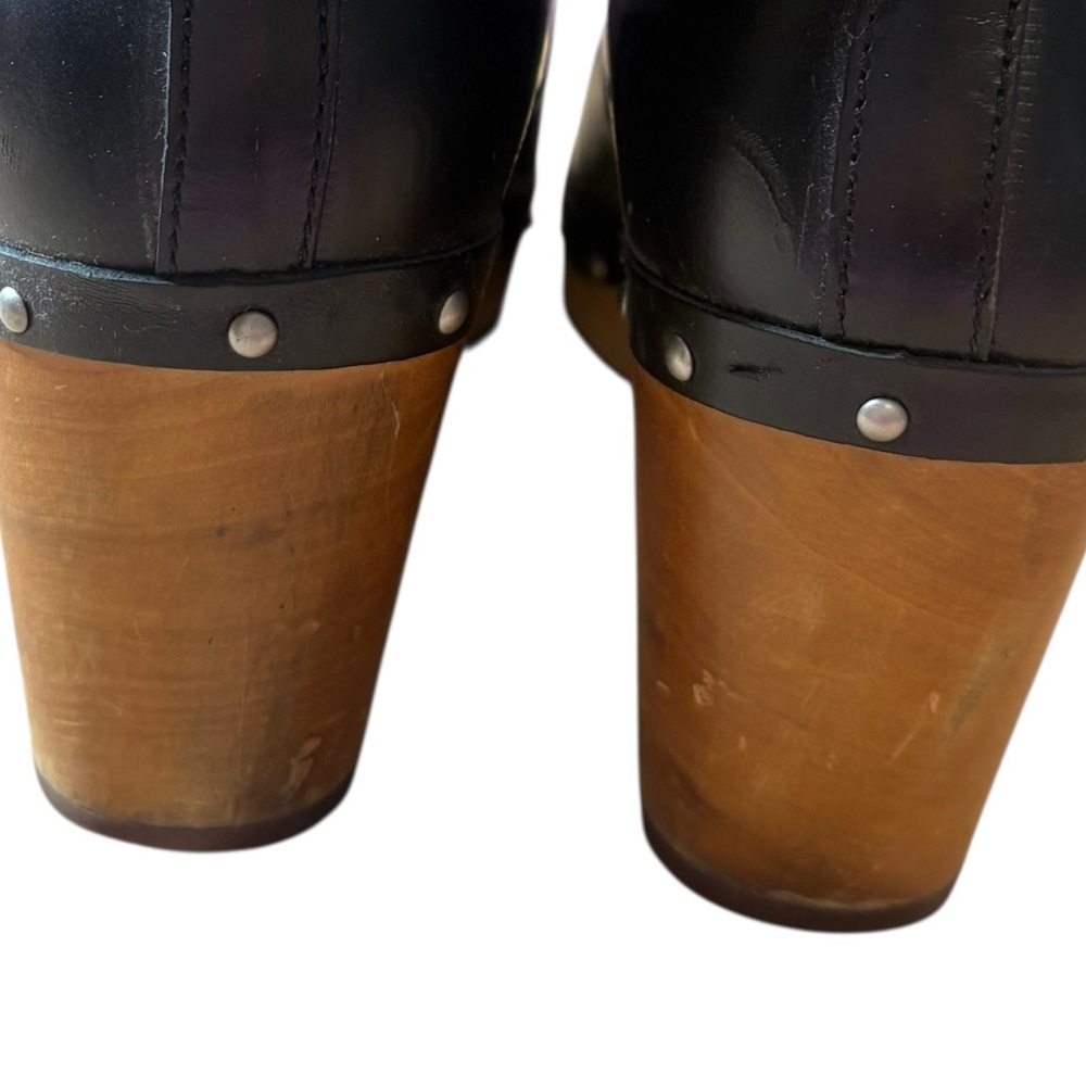 UGG Lynnea boots wooden clog heel Black Leather Sherpa gossip girl size 10 women - Picture 6 of 10